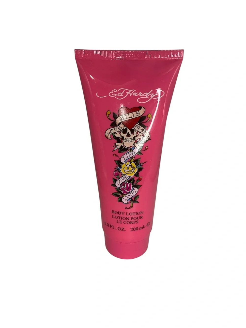 Ed Hardy Bright Pink Floral Skull Body Lotion